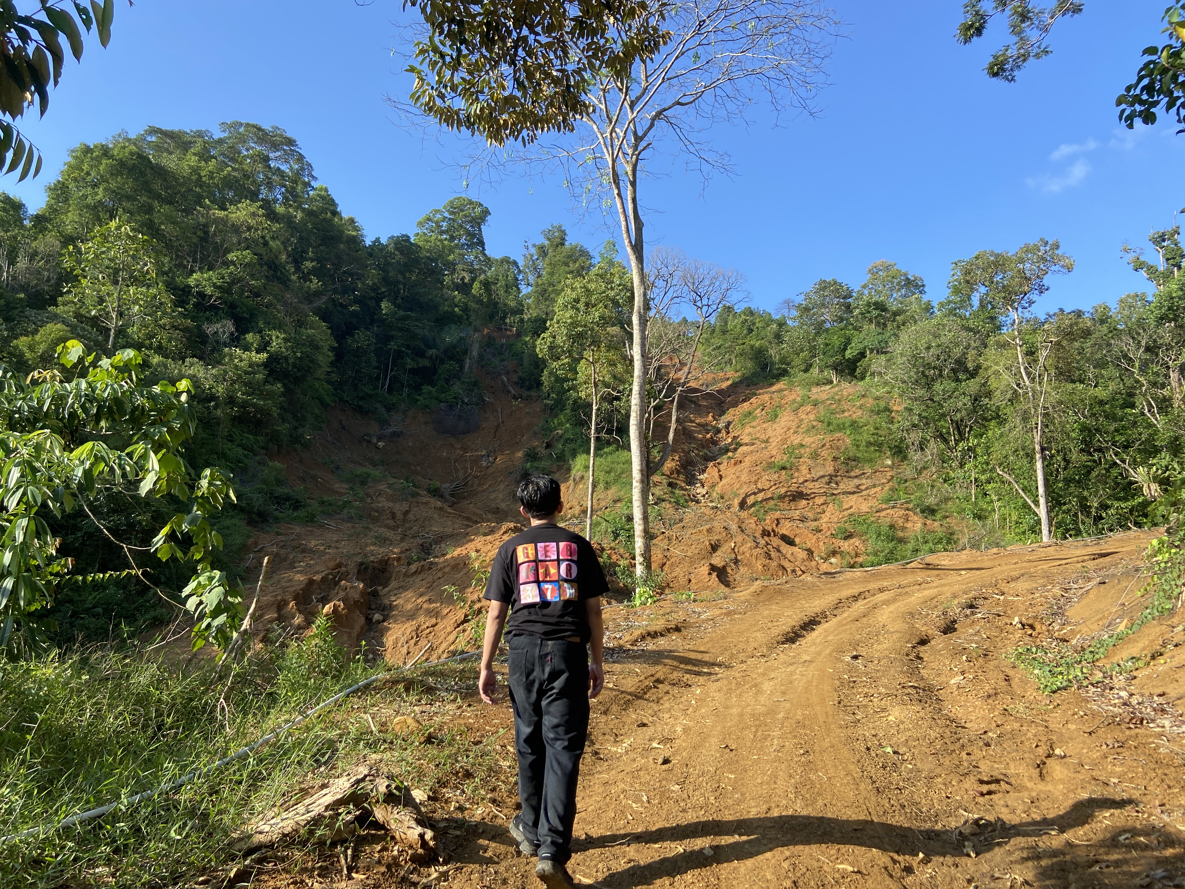 Jalur longsor di sekitar lokasi pembukaan lahan milik Fauzi, Kamis, 23/7/2026. Material kayu dan tanah dari kawasan tersebut terbawa arus banjir bandang hingga menghantam permukiman penduduk di Kota Padang, November 2025.